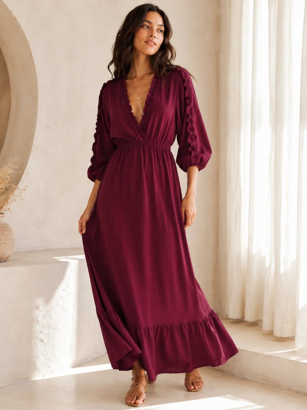 Vici Burgundy Long Sleeve Dress